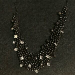 Black beaded frosting necklace with diamond rhinestones